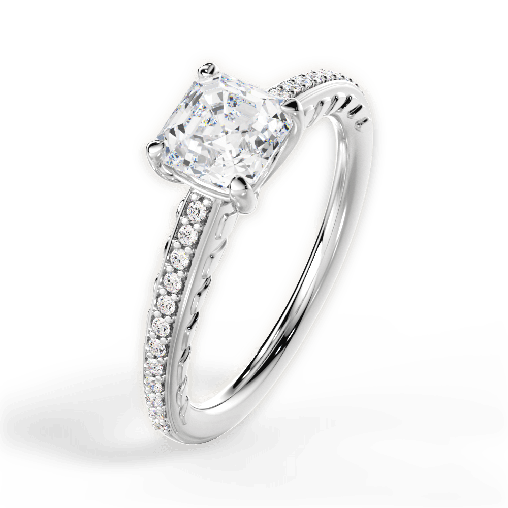 Caroline Asscher Cut Lab Grown Diamond 18Kt White Gold Engagement Ring - View 2