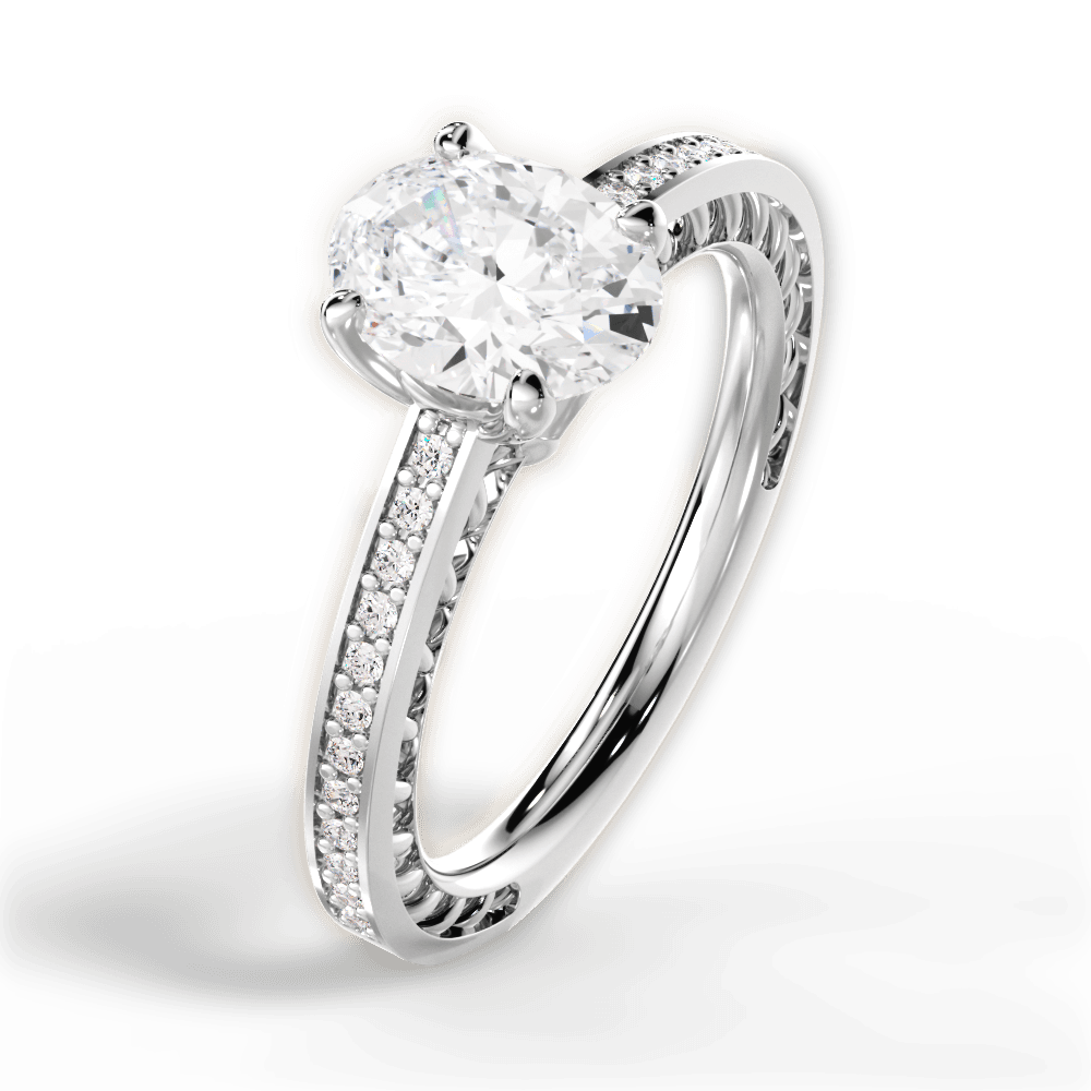 Donna Oval Cut Lab Grown Diamond 18Kt White Gold Engagement Ring - View 3