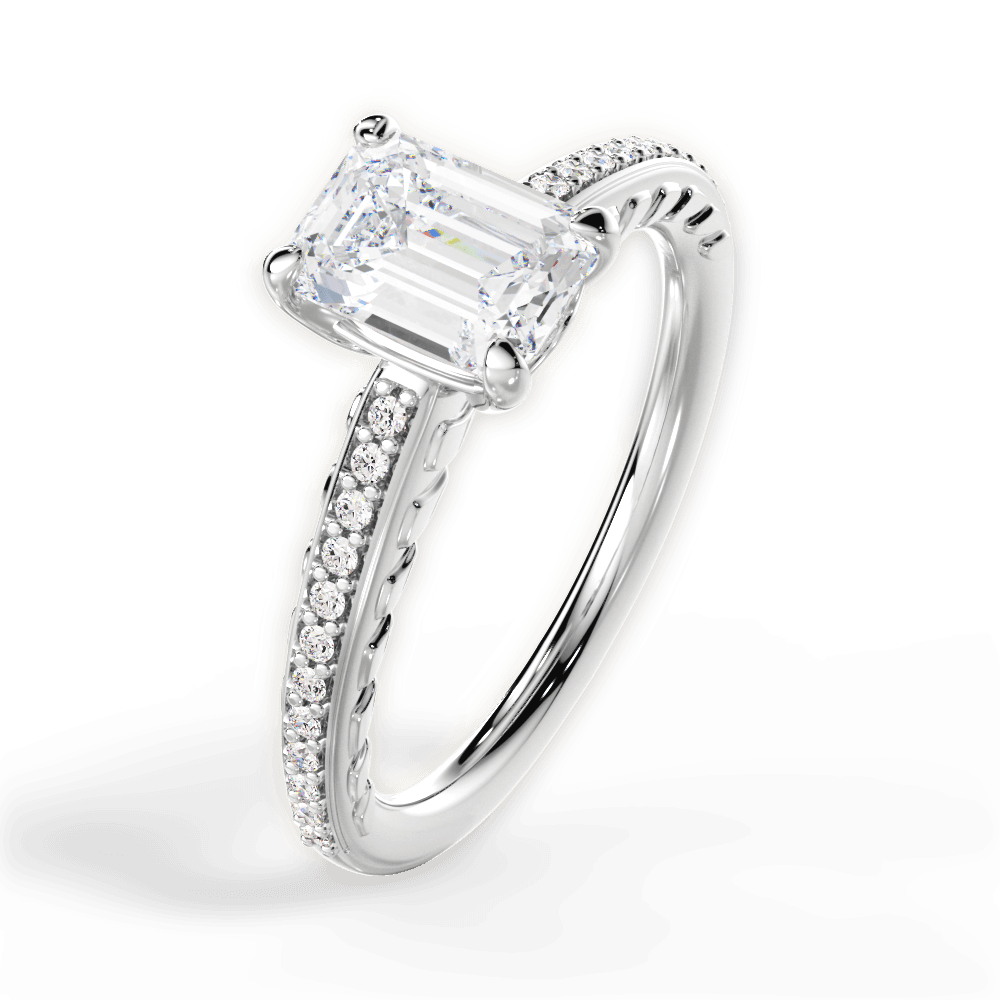 Caroline Emerald Cut Lab Grown Diamond 14Kt White Gold Engagement Ring - View 4
