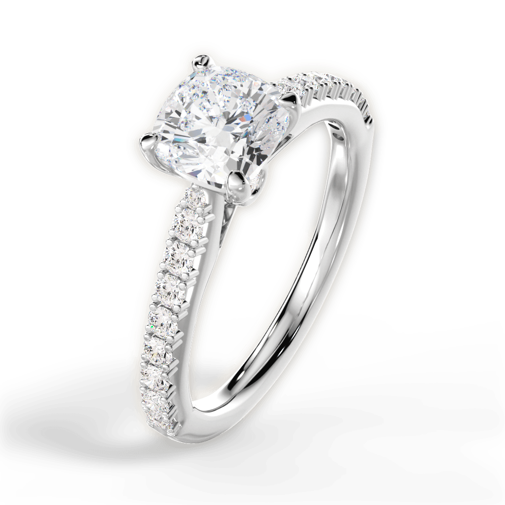 Frances Cushion Cut Lab Grown Diamond 18Kt White Gold Engagement Ring - View 4