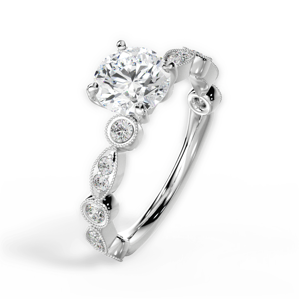 Edith Round Cut Lab Grown Diamond 14Kt White Gold Engagement Ring - View 3