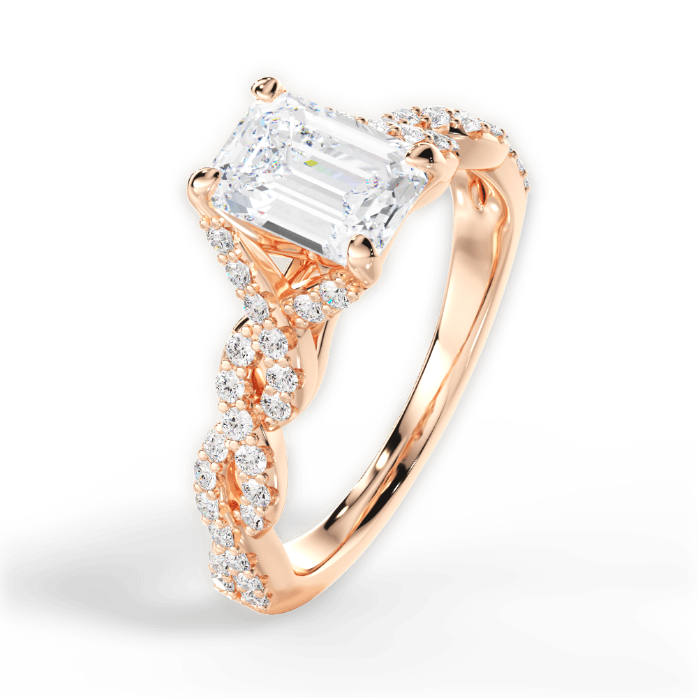 Justine Emerald Cut Lab Grown Diamond 18Kt Rose Gold Engagement Ring - View 3