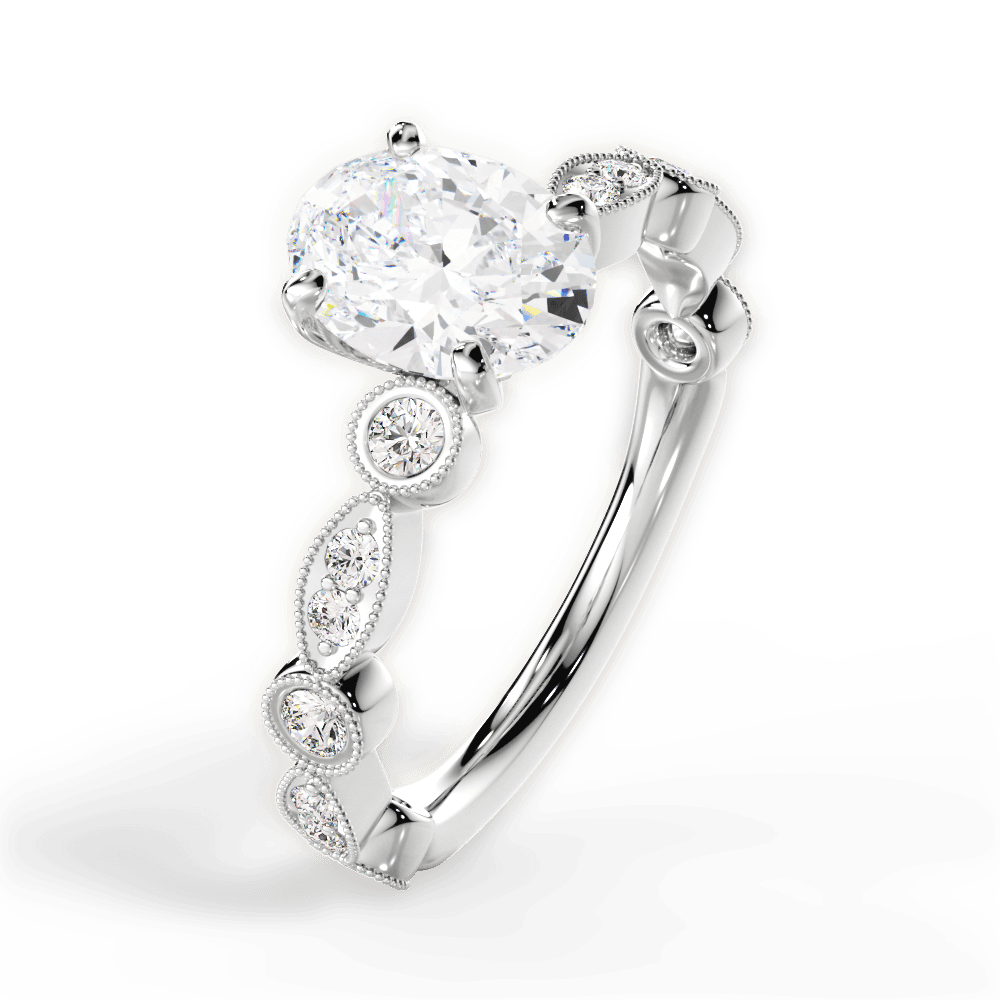 Edith Oval Cut Lab Grown Diamond 14Kt White Gold Engagement Ring - View 4