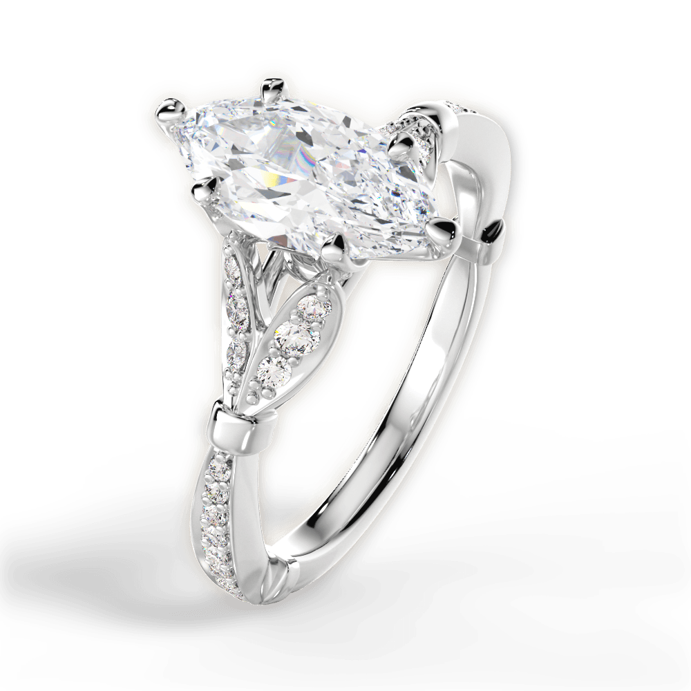 Geraldine Marquise Cut Lab Grown Diamond 14Kt White Gold Engagement Ring - View 4