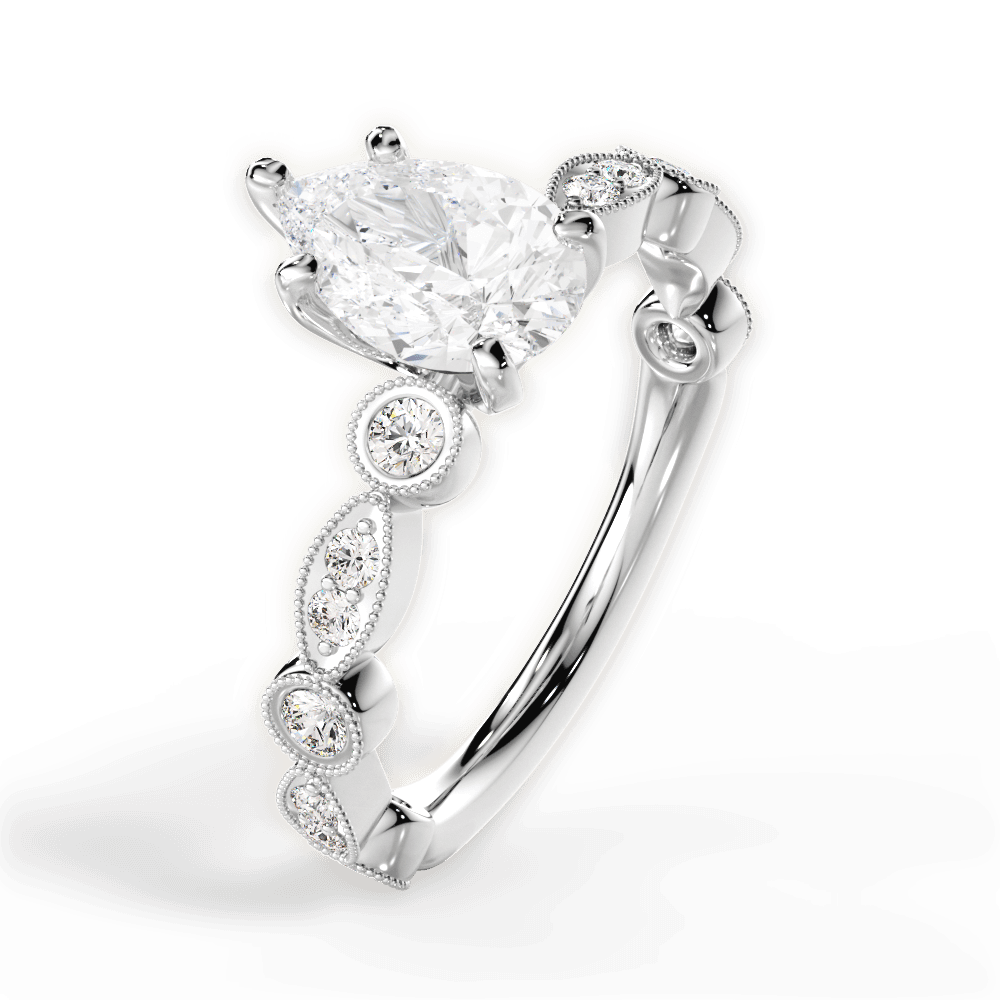 Edith Pear Cut Lab Grown Diamond 18Kt White Gold Engagement Ring - View 2
