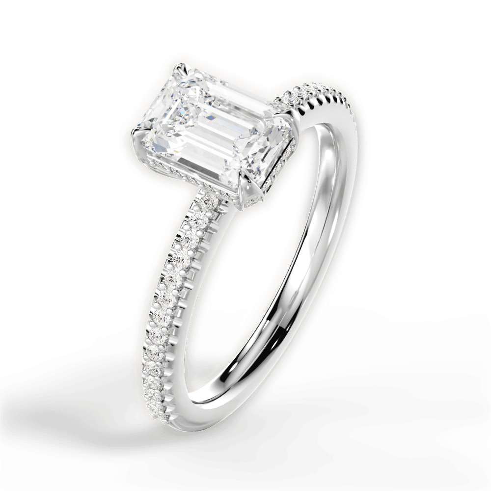 Helen Emerald Cut Lab Grown Diamond 18Kt White Gold Engagement Ring - View 4