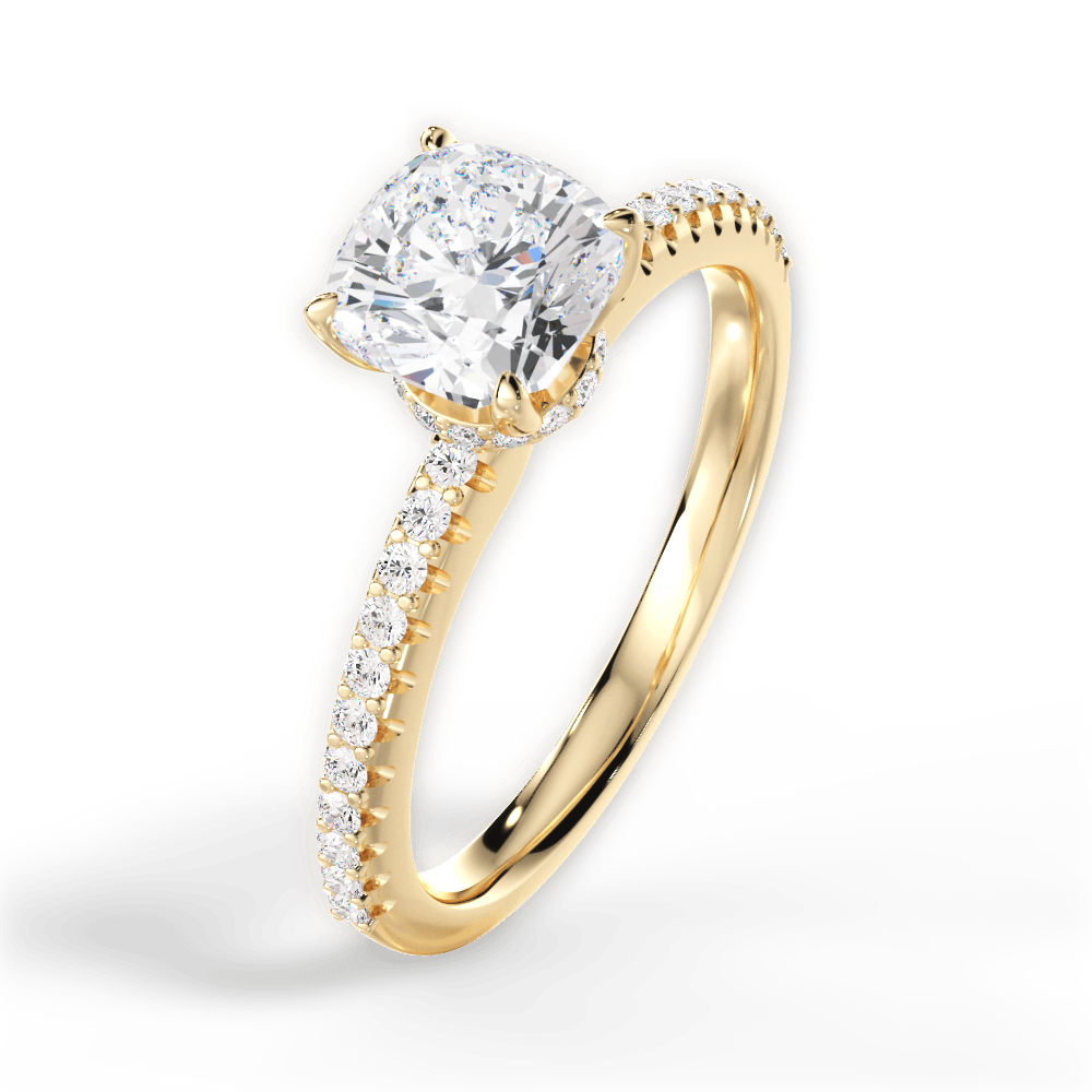 Giselle Cushion Cut Lab Grown Diamond 18Kt Yellow Gold Engagement Ring - View 4