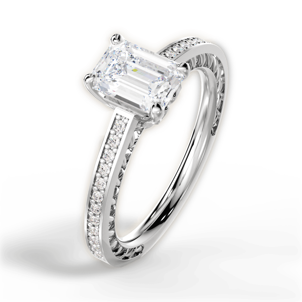 Donna Emerald Cut Lab Grown Diamond 18Kt White Gold Engagement Ring - View 4