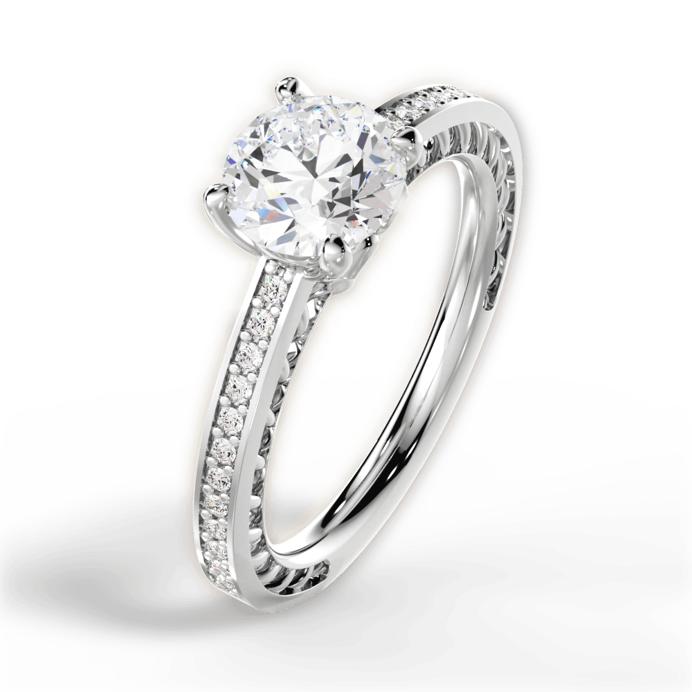Donna Round Cut Lab Grown Diamond 14Kt White Gold Engagement Ring - View 4