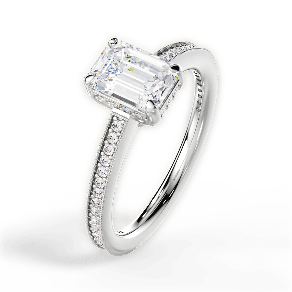 Janet Emerald Cut Lab Grown Diamond 14Kt White Gold Engagement Ring - View 2