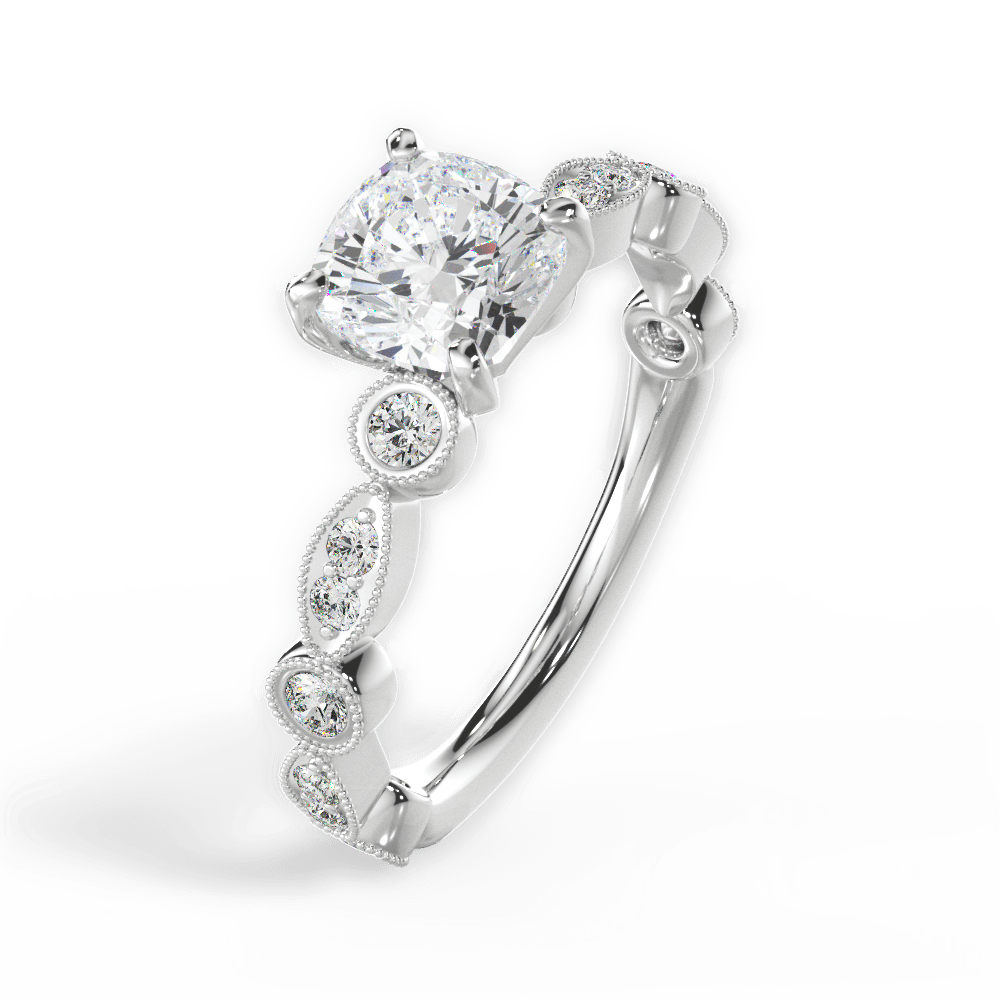 Edith Cushion Cut Lab Grown Diamond 18Kt White Gold Engagement Ring - View 2