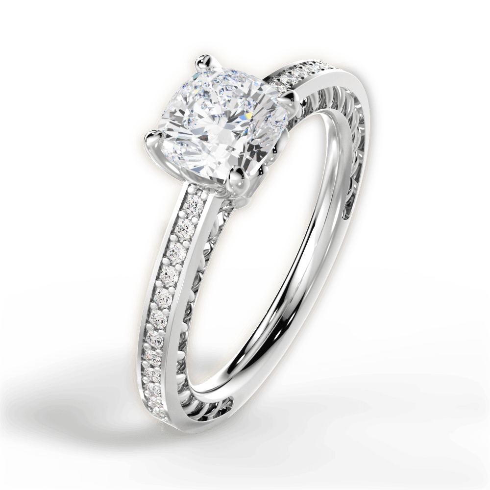 Donna Cushion Cut Lab Grown Diamond 18Kt White Gold Engagement Ring - View 2