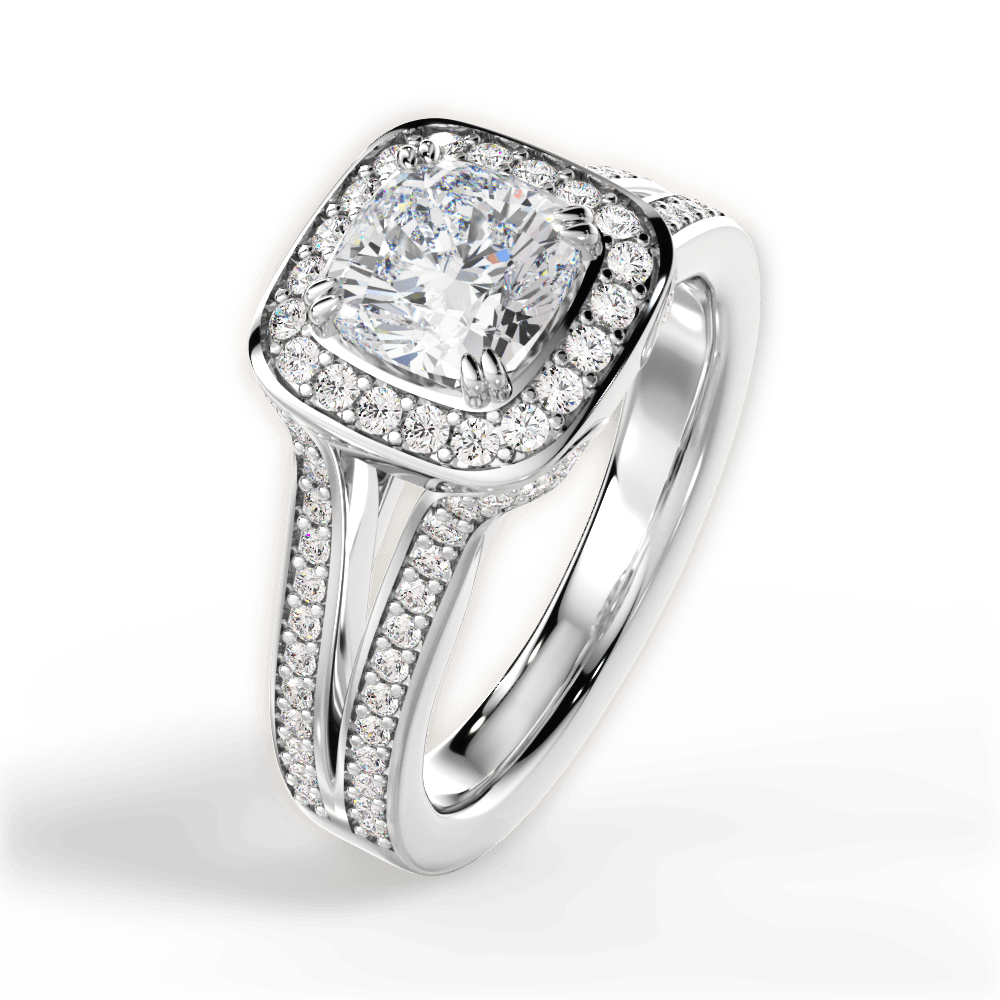 Mackenzie Cushion Cut Lab Grown Diamond 18Kt White Gold Engagement Ring - View 2