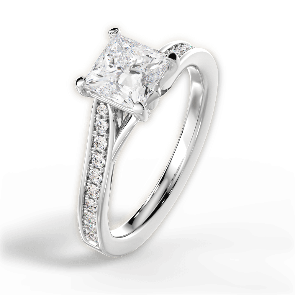 Elise Princess Cut Lab Grown Diamond 18Kt White Gold Engagement Ring - View 2
