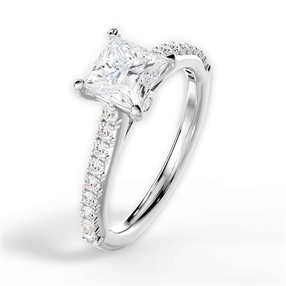 Frances Princess Cut Lab Grown Diamond 18Kt White Gold Engagement Ring - View 2