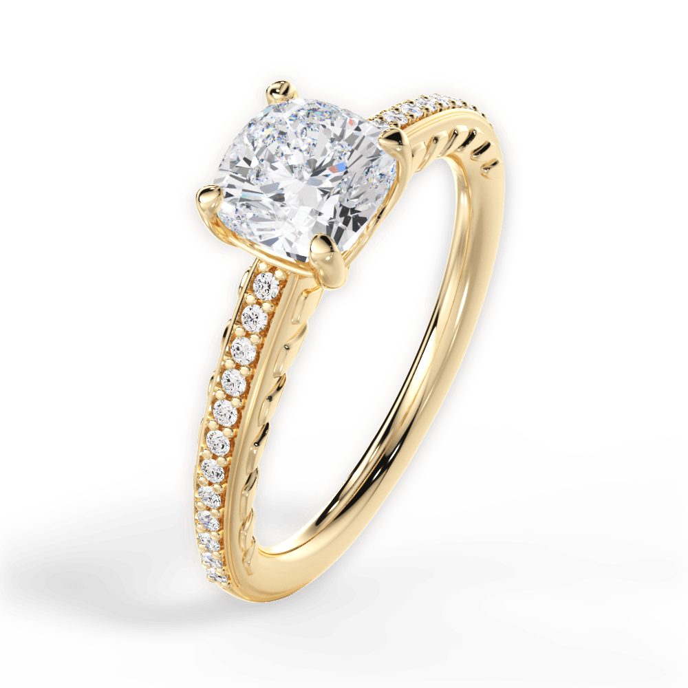 Caroline Cushion Cut Lab Grown Diamond 18Kt Yellow Gold Engagement Ring - View 3