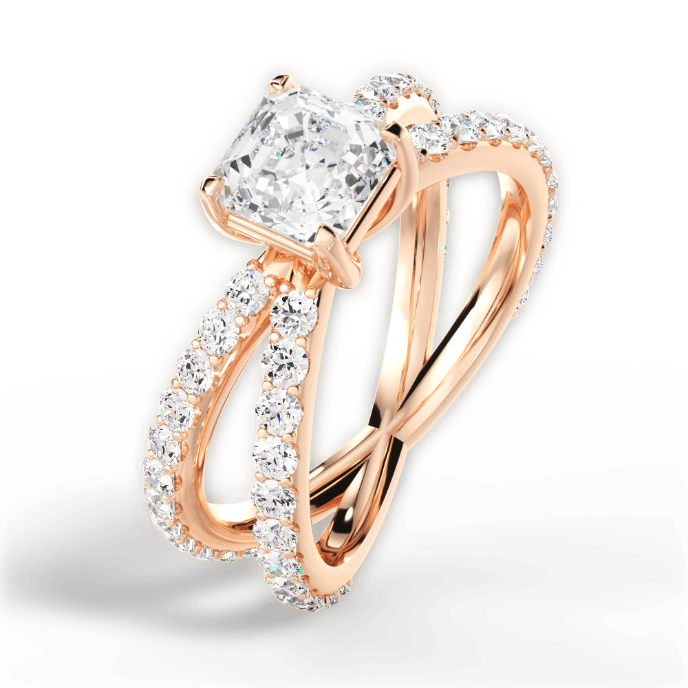 Lauren Asscher Cut Lab Grown Diamond 18Kt Rose Gold Engagement Ring - View 4