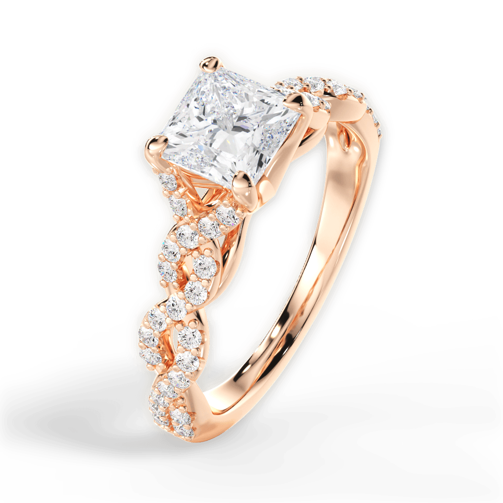Justine Princess Cut Lab Grown Diamond 18Kt Rose Gold Engagement Ring - View 4
