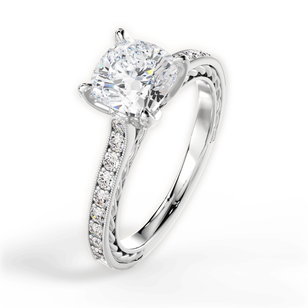 Gilda Cushion Cut Lab Grown Diamond 18Kt White Gold Engagement Ring - View 2