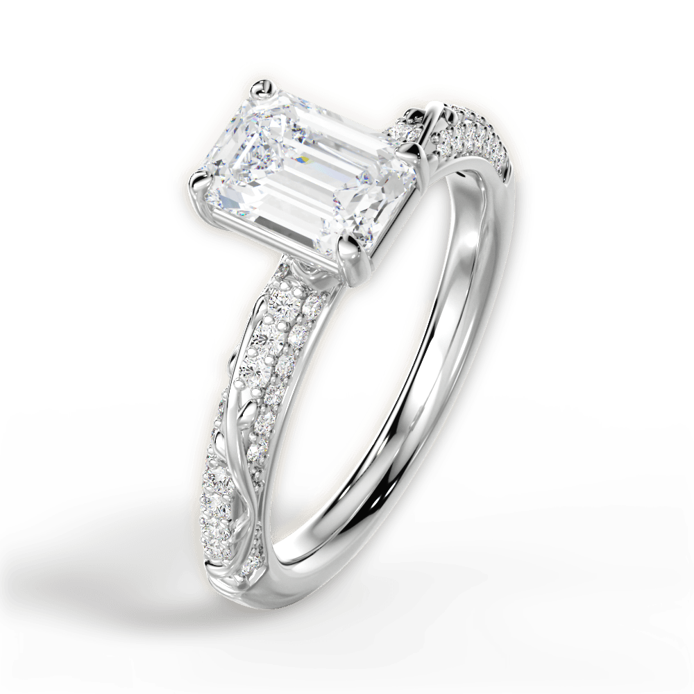 Gloria Emerald Cut Lab Grown Diamond 14Kt White Gold Engagement Ring - View 2