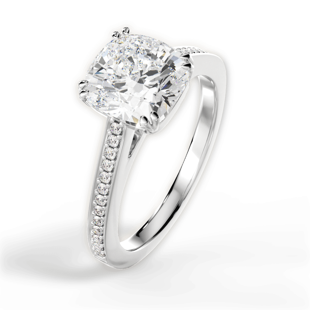 Denise Cushion Cut Lab Grown Diamond 18Kt White Gold Engagement Ring - View 3