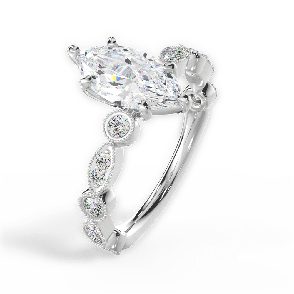 Edith Marquise Cut Lab Grown Diamond Platinum Engagement Ring - View 3