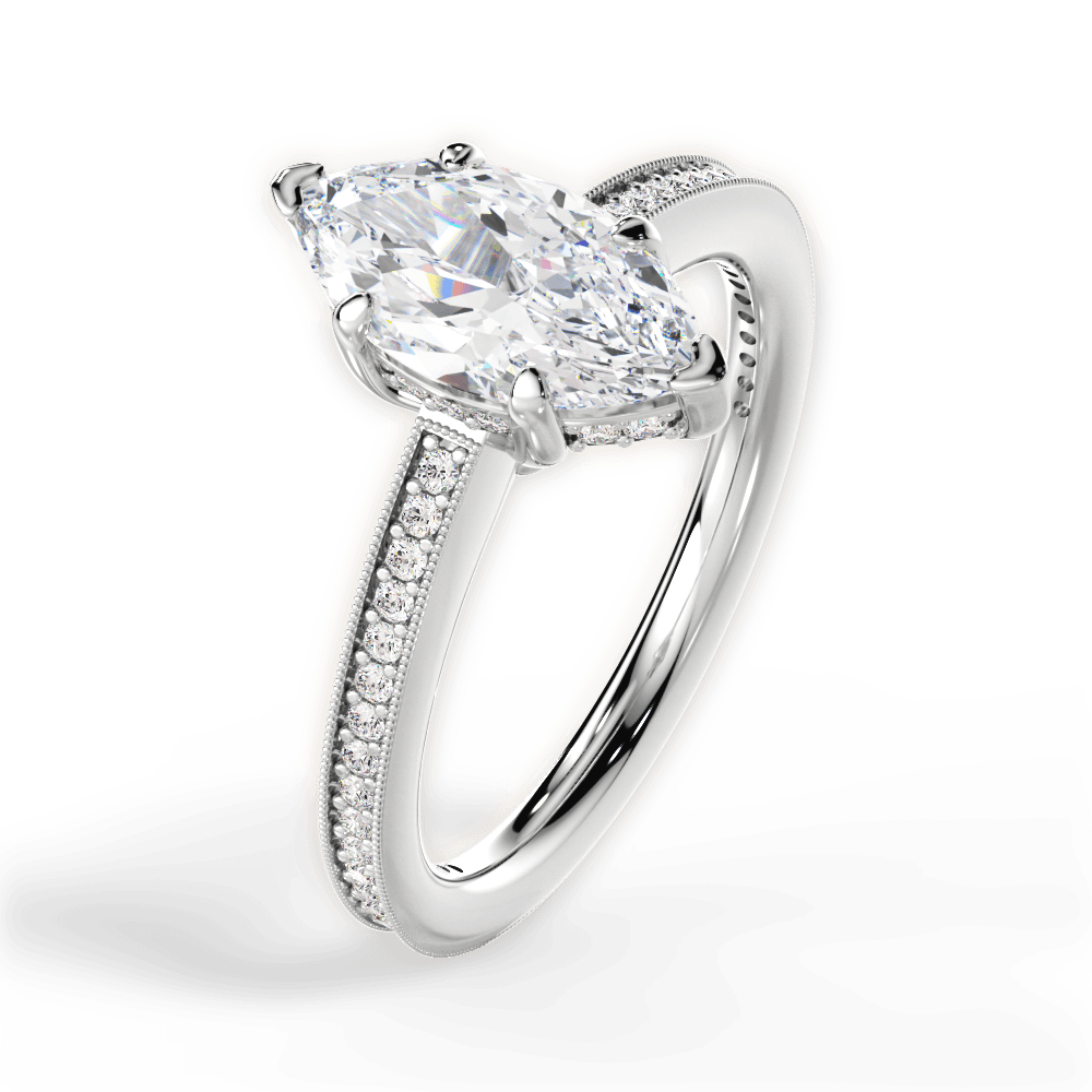 Janet Marquise Cut Lab Grown Diamond 14Kt White Gold Engagement Ring - View 2