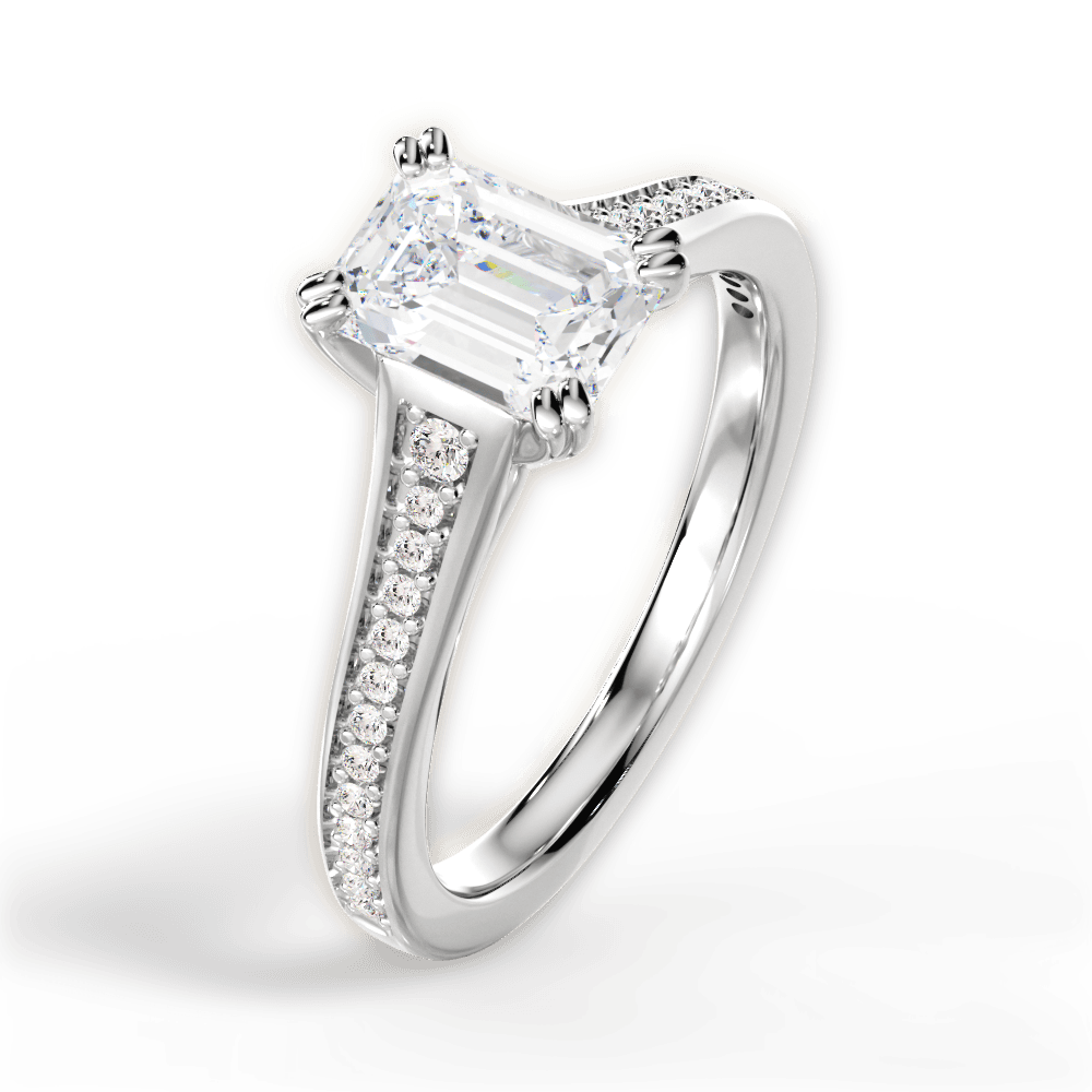 Delia Emerald Cut Lab Grown Diamond 18Kt White Gold Engagement Ring - View 3