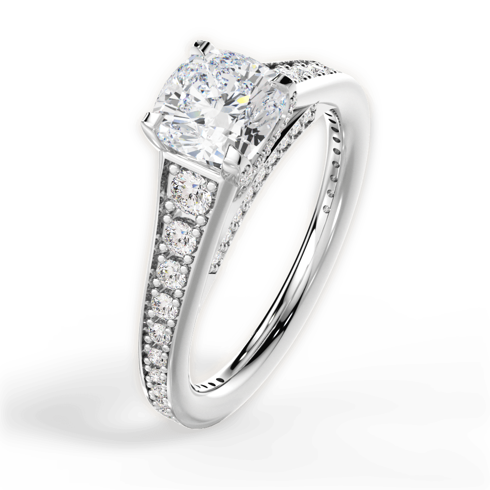 Leslie Cushion Cut Lab Grown Diamond 18Kt White Gold Engagement Ring - View 3