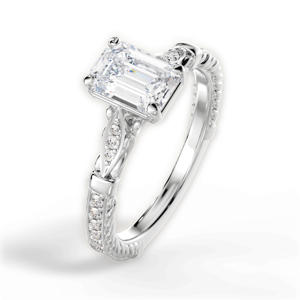 Gabriela Emerald Cut Lab Grown Diamond 18Kt White Gold Engagement Ring - View 4