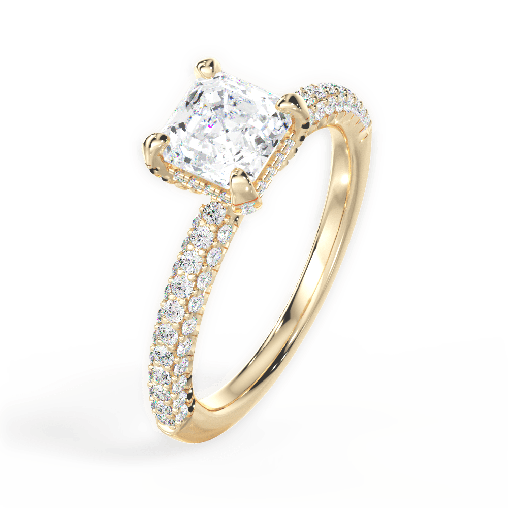 Lisa Asscher Cut Lab Grown Diamond 18Kt Yellow Gold Engagement Ring - View 3
