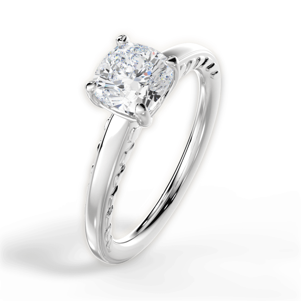 Annette Cushion Cut Lab Grown Diamond 18Kt White Gold Engagement Ring - View 2