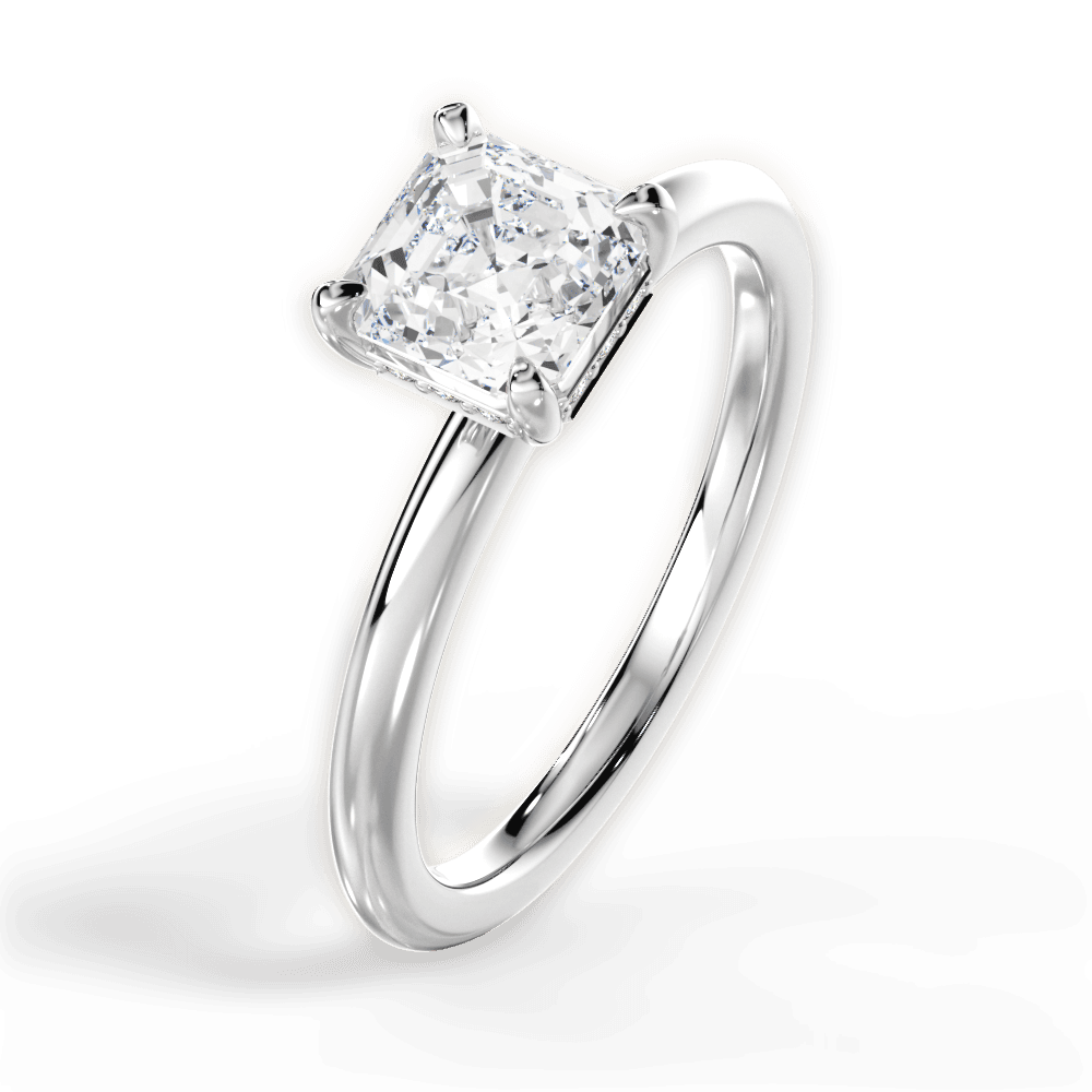 Brenda Asscher Cut Lab Grown Diamond 18Kt White Gold Engagement Ring - View 2