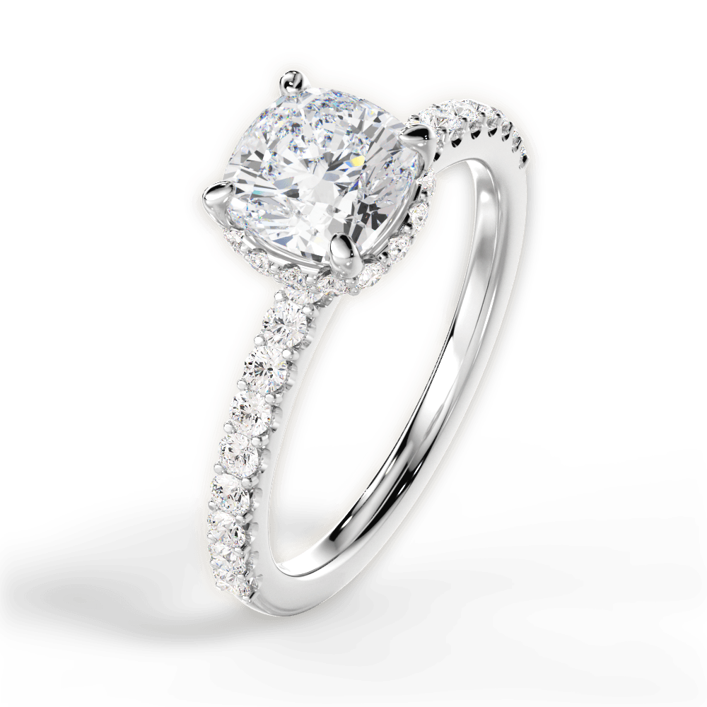 Isabella Cushion Cut Lab Grown Diamond 18Kt White Gold Engagement Ring - View 2