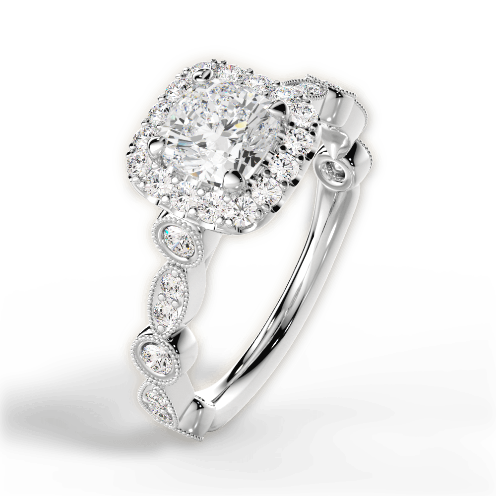 Irene Cushion Cut Lab Grown Diamond 14Kt White Gold Engagement Ring - View 3