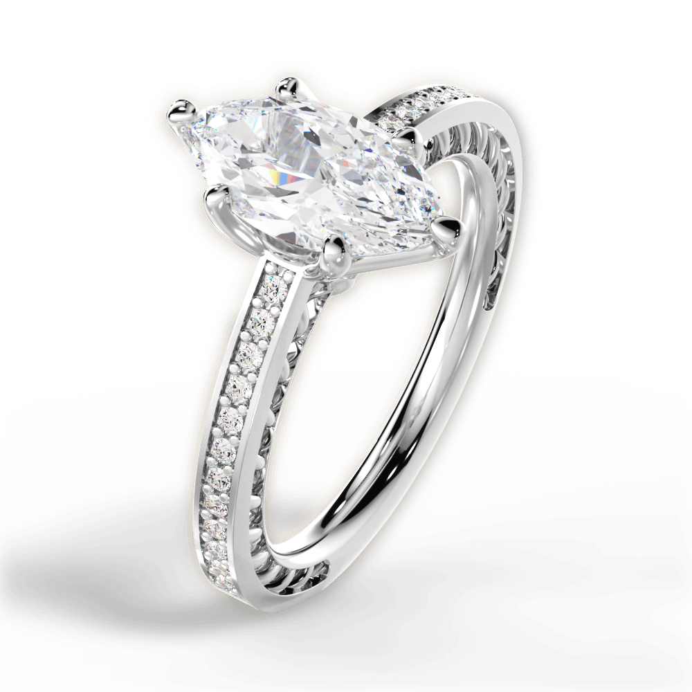 Donna Marquise Cut Lab Grown Diamond Platinum Engagement Ring - View 3