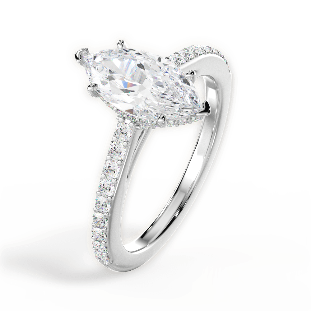 Joan Marquise Cut Lab Grown Diamond 14Kt White Gold Engagement Ring - View 2