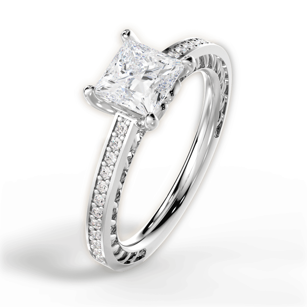 Donna Princess Cut Lab Grown Diamond 18Kt White Gold Engagement Ring - View 3