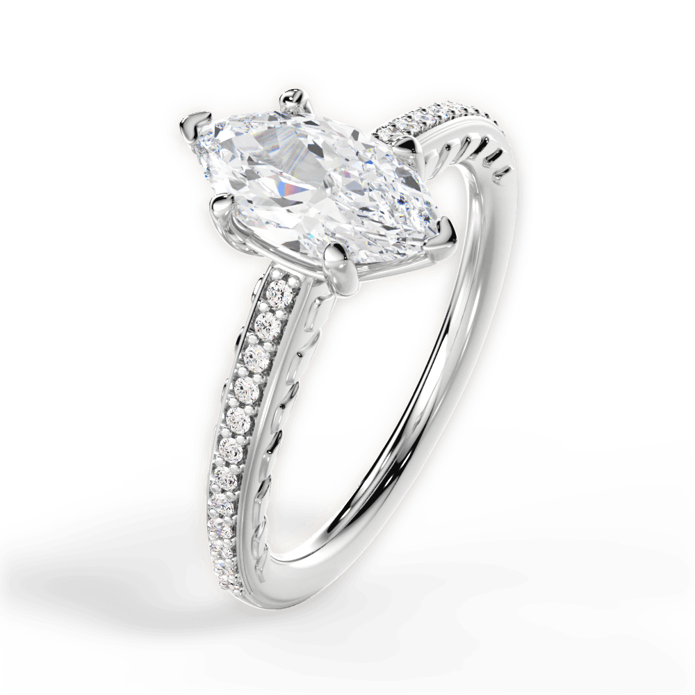Caroline Marquise Cut Lab Grown Diamond 14Kt White Gold Engagement Ring - View 4