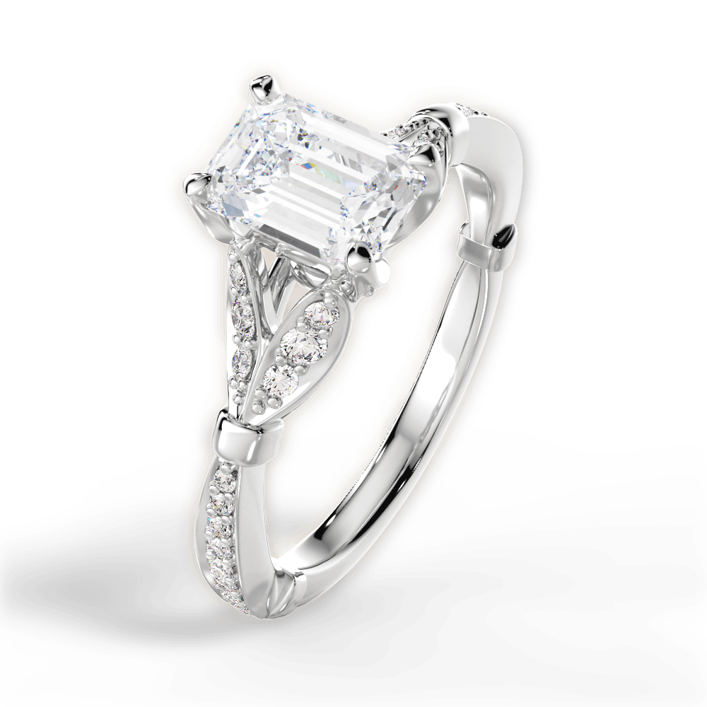 Geraldine Emerald Cut Lab Grown Diamond 14Kt White Gold Engagement Ring - View 4