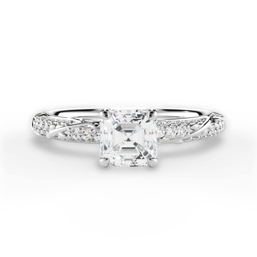 Gloria Asscher Cut Lab Grown Diamond 18Kt White Gold Engagement Ring