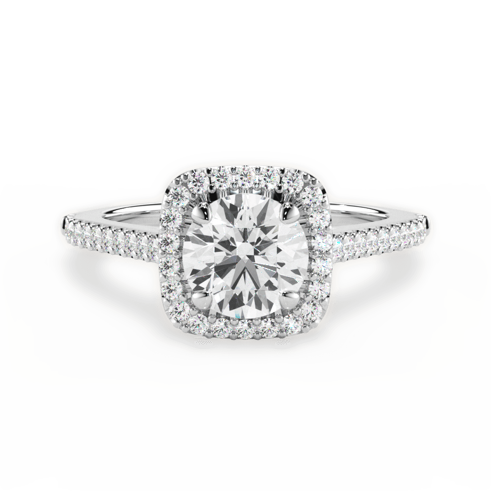 Jeanne Round Cut Lab Grown Diamond 18Kt White Gold Engagement Ring