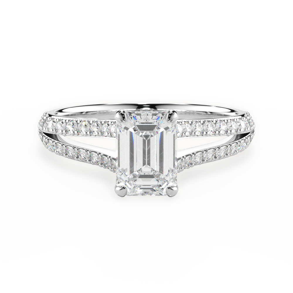 Kendra Emerald Cut Lab Grown Diamond 18Kt White Gold Engagement Ring