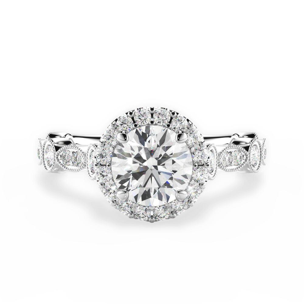 Irene Round Cut Lab Grown Diamond 14Kt White Gold Engagement Ring