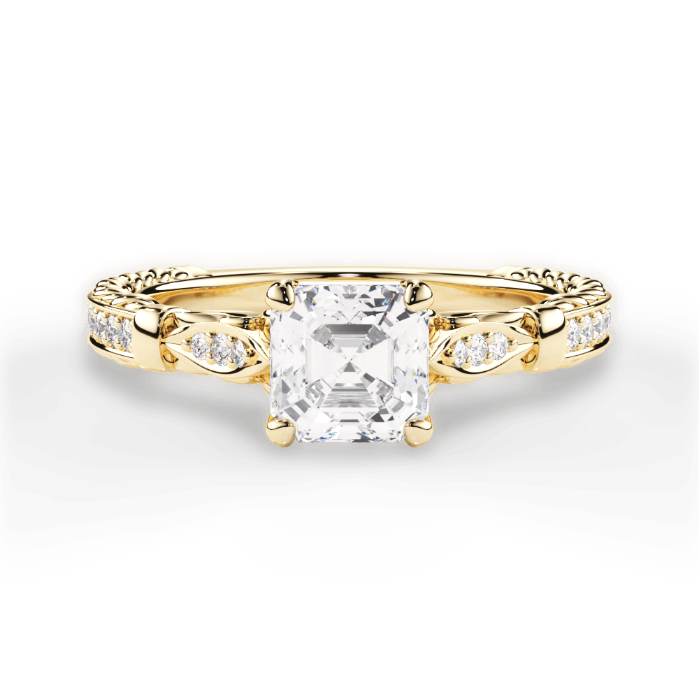Gabriela Asscher Cut Lab Grown Diamond 18Kt Yellow Gold Engagement Ring