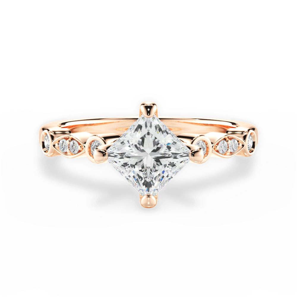 Catherine Princess Cut Lab Grown Diamond 18Kt Rose Gold Engagement Ring