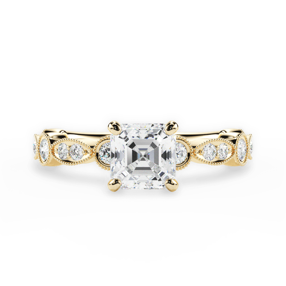 Edith Asscher Cut Lab Grown Diamond 18Kt Yellow Gold Engagement Ring