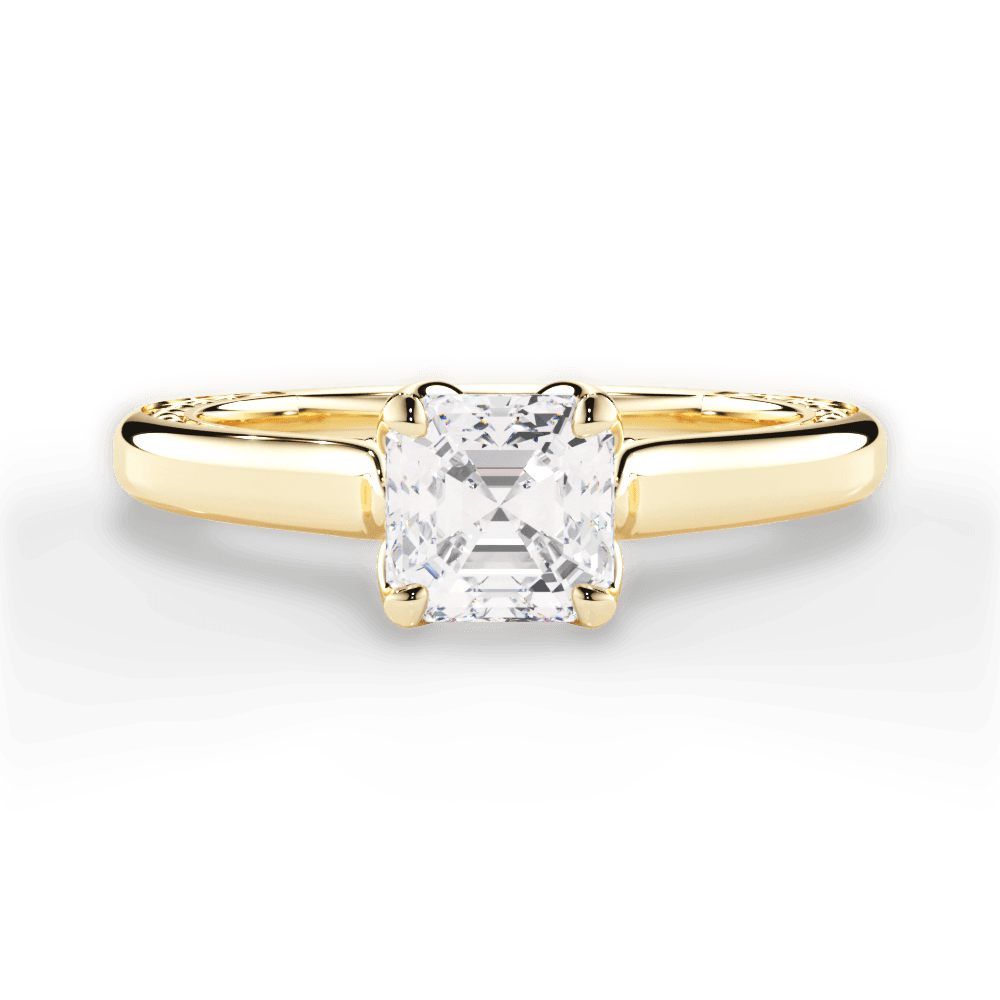 Carrie Asscher Cut Lab Grown Diamond 18Kt Yellow Gold Engagement Ring