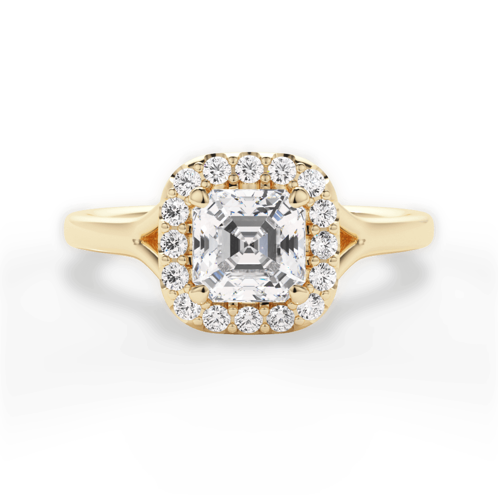 Geneva Asscher Cut Lab Grown Diamond 18Kt Yellow Gold Engagement Ring