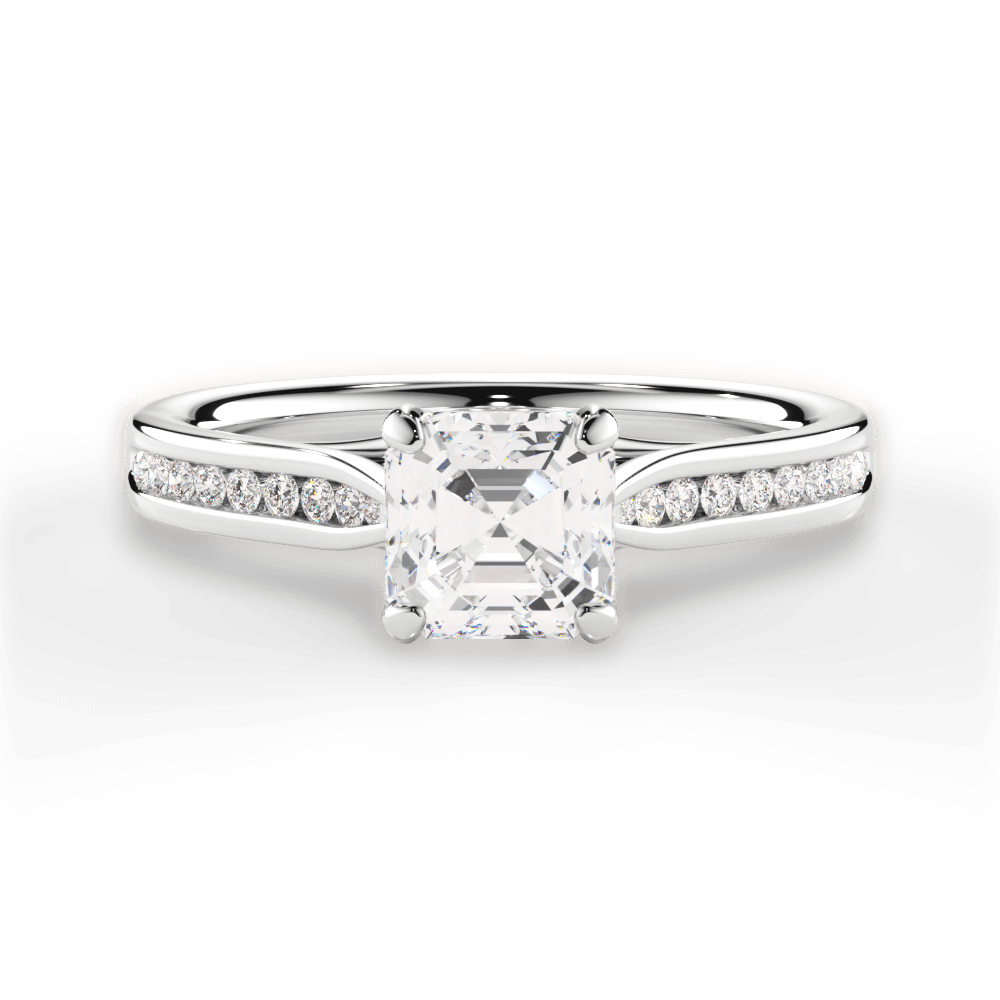 Elena Asscher Cut Lab Grown Diamond 14Kt White Gold Engagement Ring